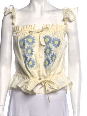 Innika Choo Cream Floral Smocked Sleeveless Top